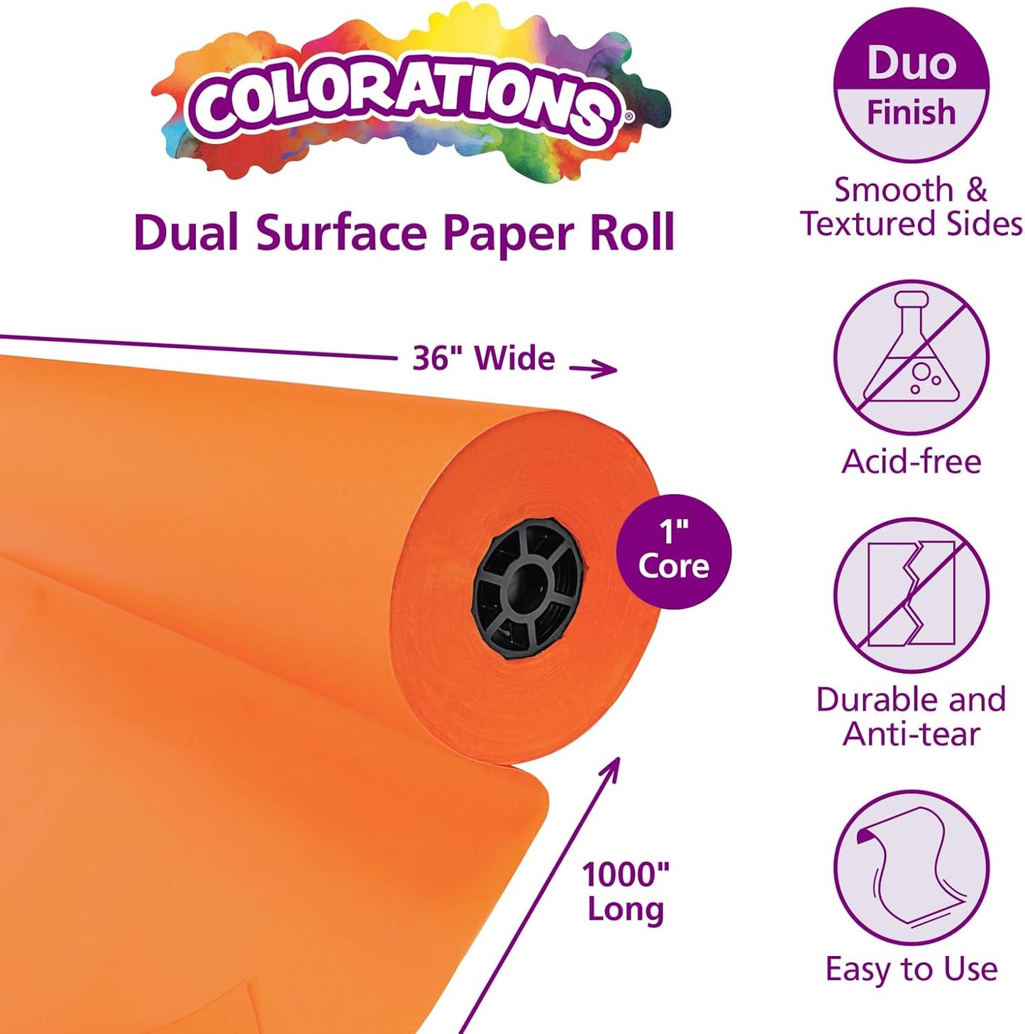 Colorations Arts and Crafts Paper Roll - Orange, Dual Surface, Finger Paints, Painting