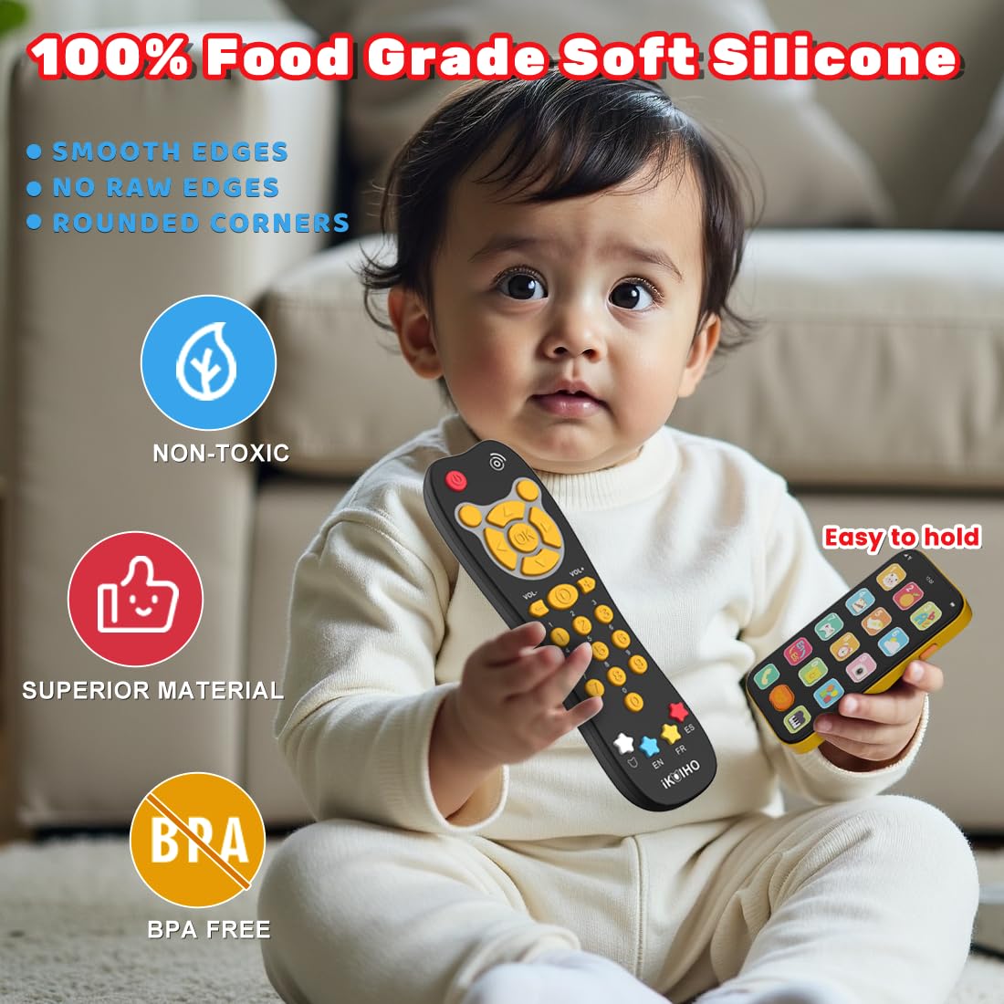 Baby Phone TV Remote Toy Set with Music Light for 6+ Months, Orange