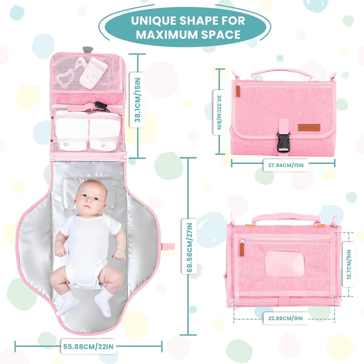 Portable Diaper Changing Pad - Baby Diaper Changer Travel Bag with Wipes Pocket, Smart Design
