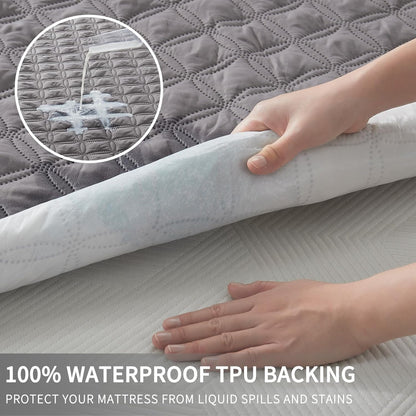 BEDLORE Waterproof Mattress Protector, Noiseless Queen Size Mattress Pad with Deep Pocket Fitted Up