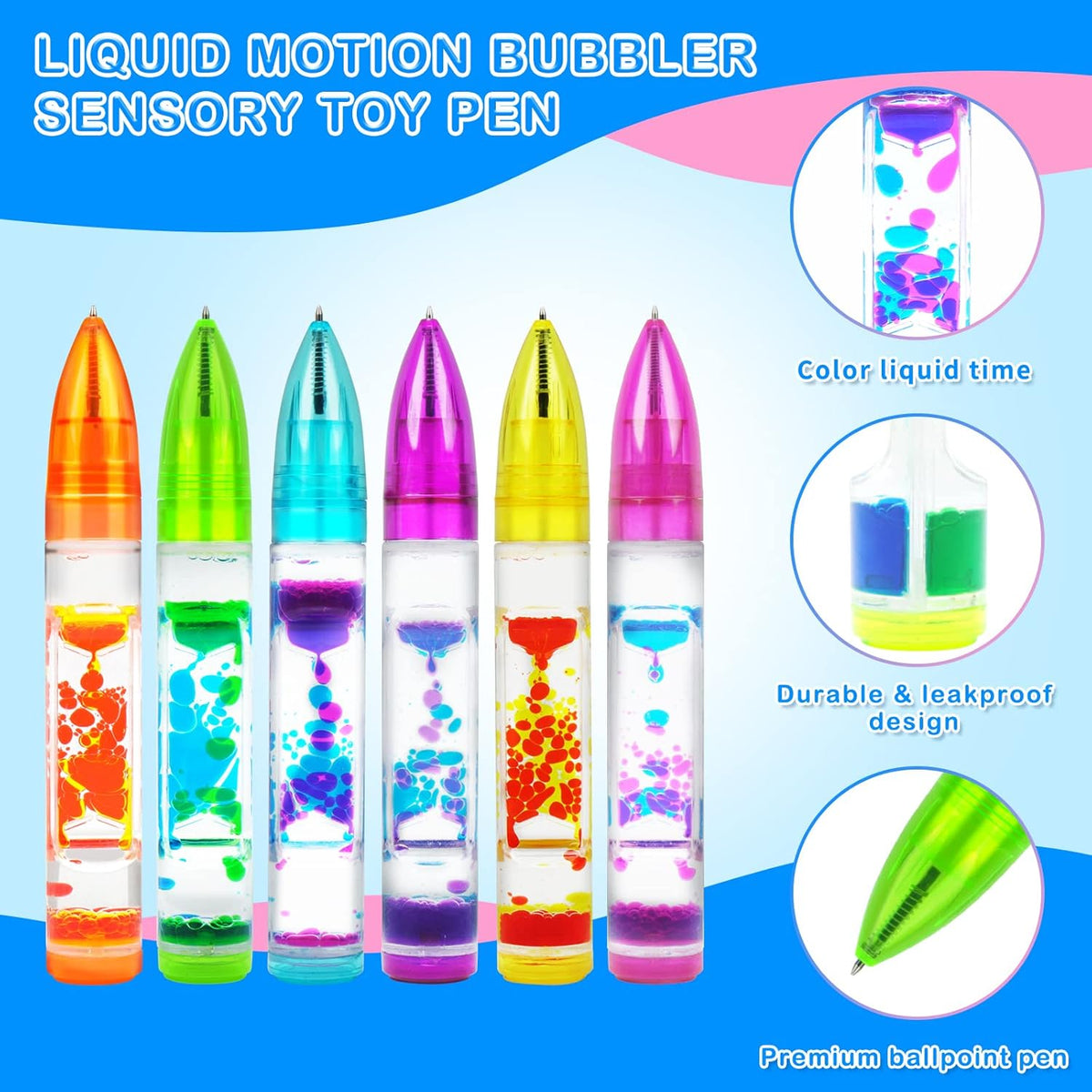 Liquid Motion Bubbler Sensory Toy Pen, Colorful Liquid Timer Pens Great for Stress and Anxiety