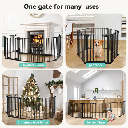 COMOMY 150" Extra Wide Baby Gate with Door, Dog Gates for The House Doorways Fireplace, Auto Close