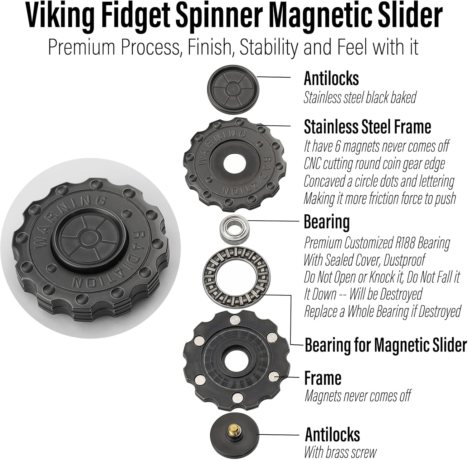 FREELOVE Metal Fidget Spinner Magnetic Slider, Spinning Haptic Clicker, Heavy Stainless Steel Spin