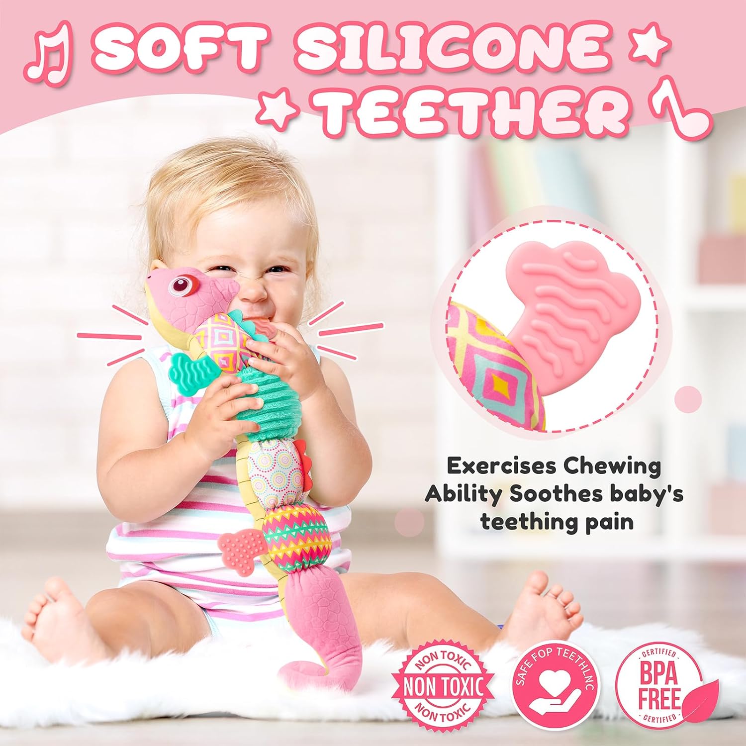 Baby Toys 0-6-12 Months, Musical Stuffed Animal Activity Soft Toys with Multi-Sensory