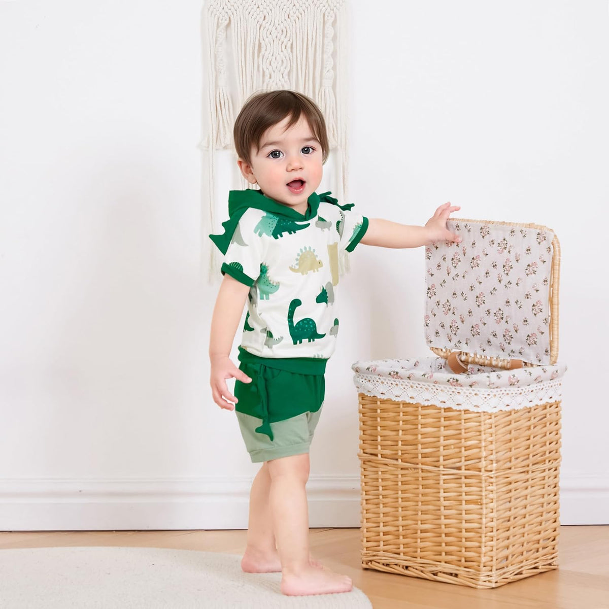 Toddler Baby Boy Summer Hooded Outfit Contrast Color Short Sleeve T Shirt Top Elastic Shorts Summer