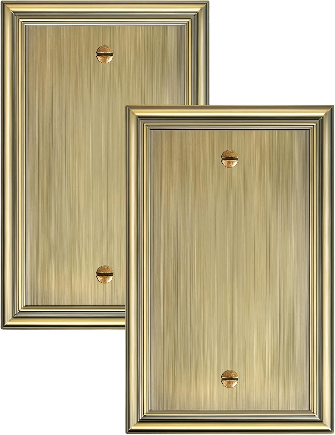2-Pack Single Blank Wall Plates, Durable Solid Zinc Alloy Blank Outlet Covers, Decorative Antique