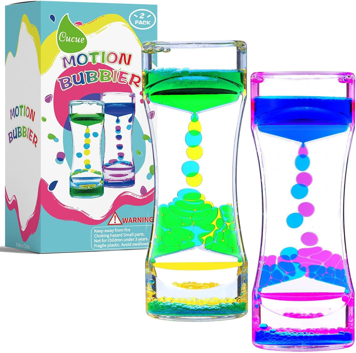 Liquid Motion Bubbler Timer, Colorful Liquid Hourglass Sensory Toys with Floating Droplets for