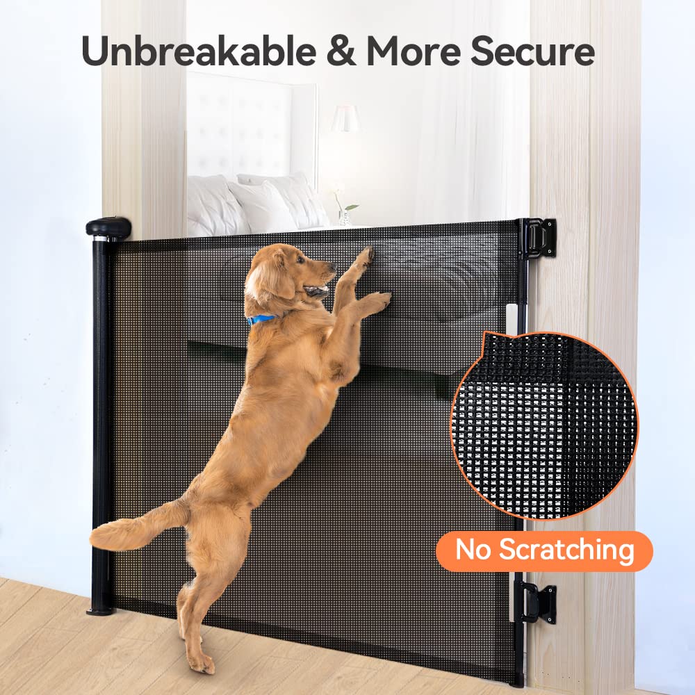 COMOMY Retractable Baby Gate for Stairs, 0-71" Mesh Dog Gate for House Doorways Hallways, 33" Tall