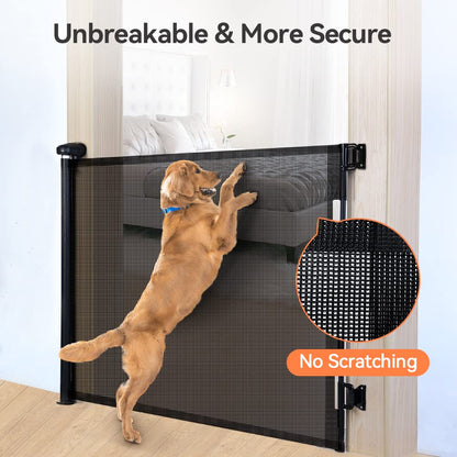 COMOMY Retractable Baby Gate for Stairs, 0-71" Mesh Dog Gate for House Doorways Hallways, 33" Tall
