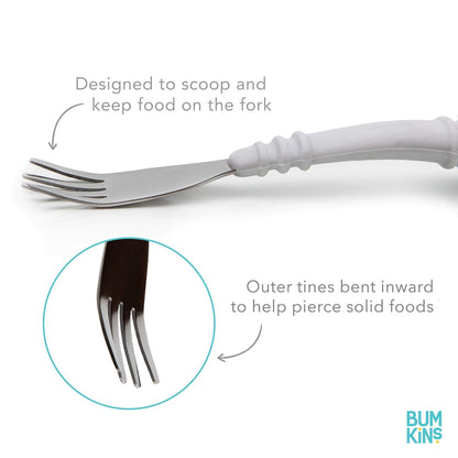 Bumkins Toddler Utensils, Kids Size Fork and Spoon Set, Silicone and Stainless-Steel Training