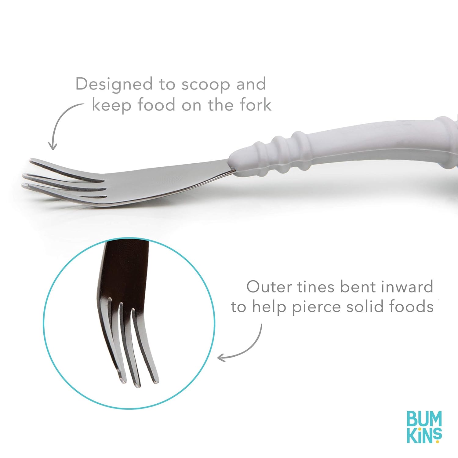 Bumkins Toddler Utensils, Kids Fork and Spoon Set, Silicone and Stainless-Steel Silverware, Angled
