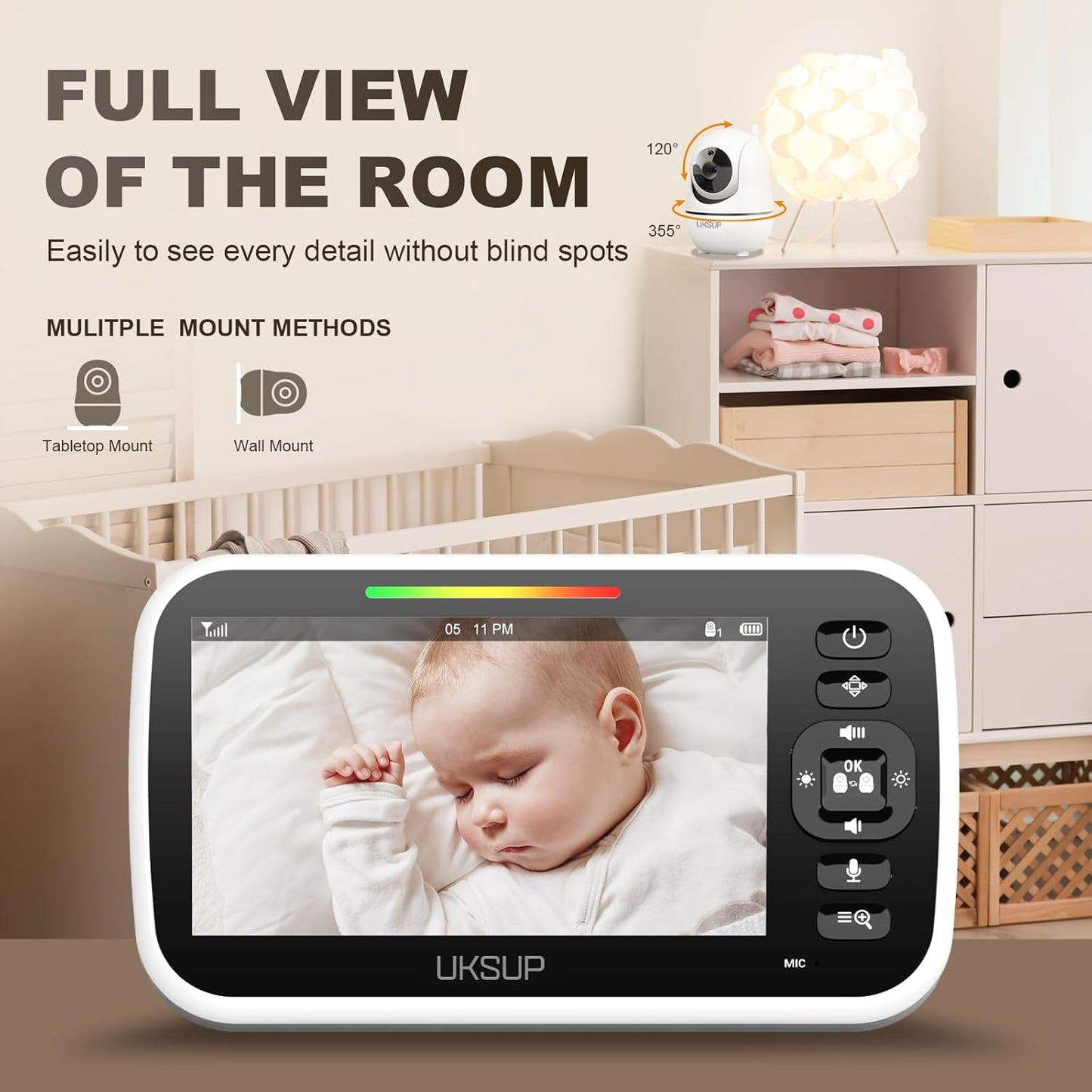 Baby Monitor with Camera and Audio- Video Baby Monitor with 960ft Long Range, Remote Pan-Tilt-Zoom