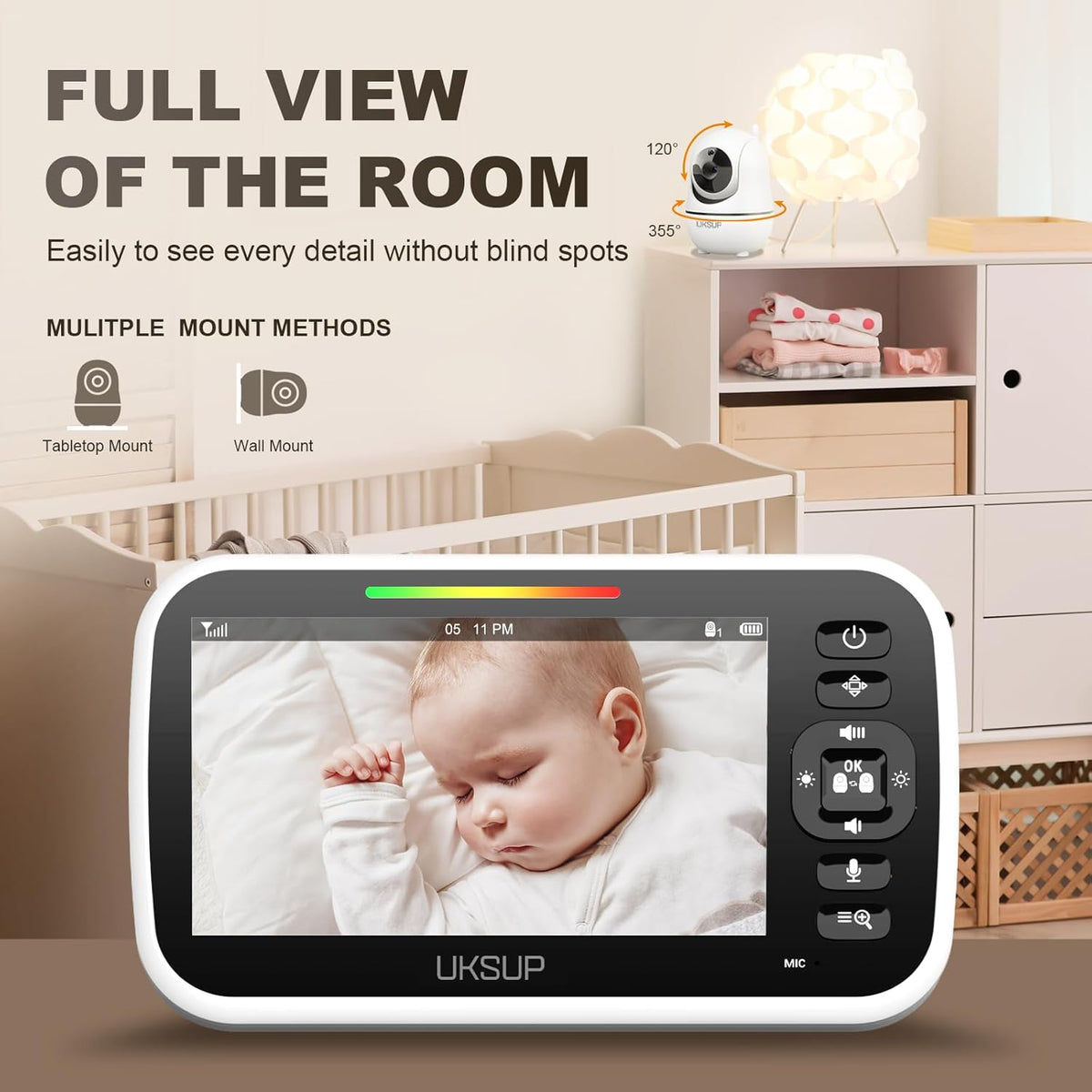 Baby Monitor with Camera and Audio- Video Baby Monitor with 960ft Long Range, Remote Pan-Tilt-Zoom