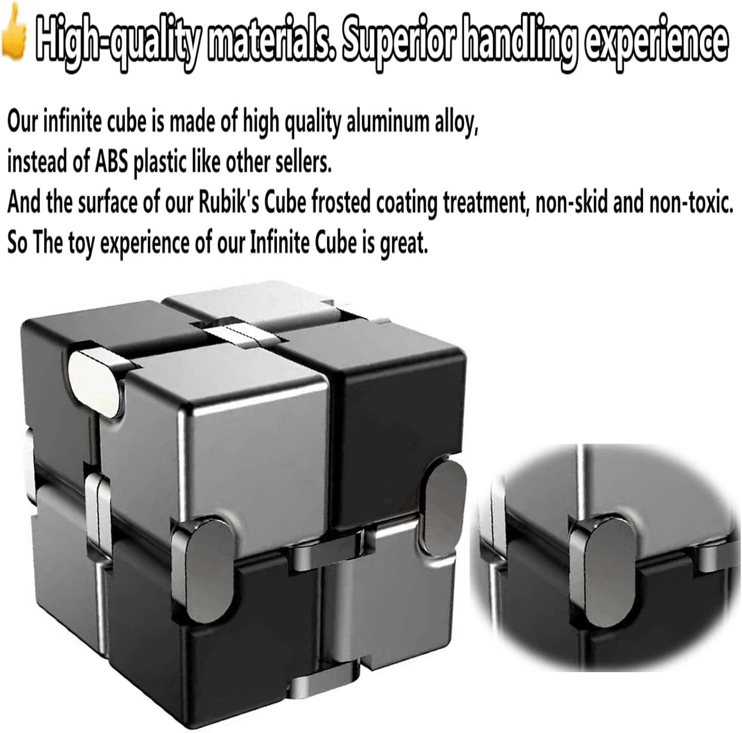 Metal Fidget Toys Infinity Cube for Men Anxiety Stress Relief Aluminum Alloy Material (Black &