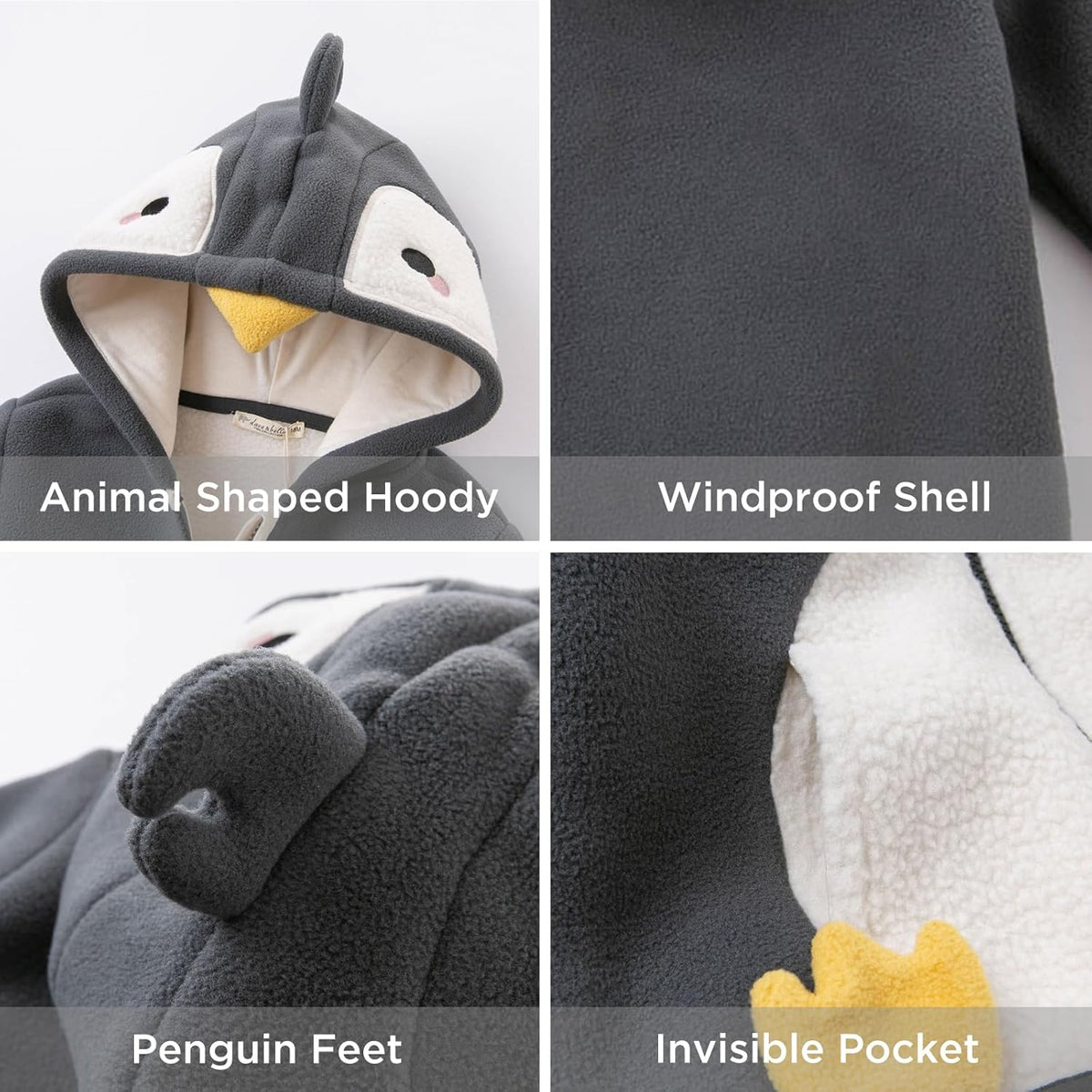 DAVE&BELLA Toddler Fleece Jacket, Baby Boys Girls Animal-shaped Hooded Zipper Long Sleeve Warm