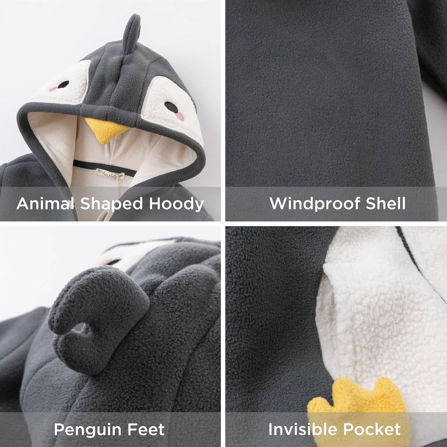 DAVE&BELLA Toddler Fleece Jacket, Baby Boys Girls Animal-shaped Hooded Zipper Long Sleeve Warm