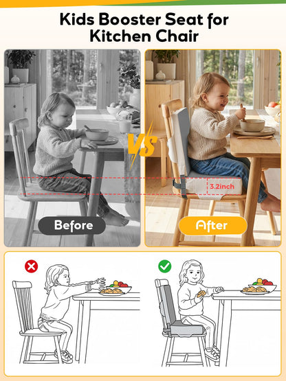 Booster Seat for Kitchen Chair - Toddler Booster Seat for Dining Table - PU Washable Double-Safety