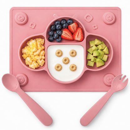 ROCCED Suction Plates for Baby Placemat Spoon Fork Set for Toddlers, Silicone Baby Plates with
