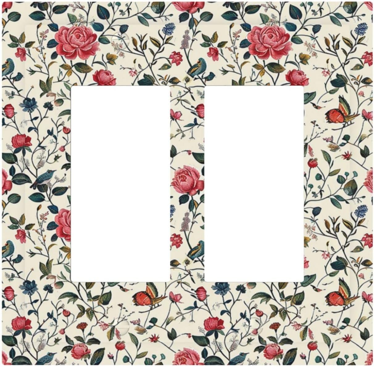 Decorative Outlet Covers Vintage Flowers Rose Leaf Bird Butterfly 2 Gang Double GFCI Rocker