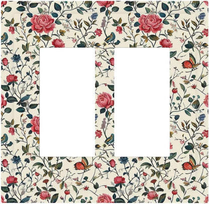 Decorative Outlet Covers Vintage Flowers Rose Leaf Bird Butterfly 2 Gang Double GFCI Rocker