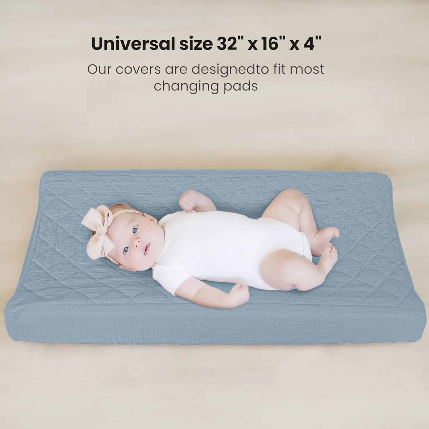 Konssy Waterproof Muslin Changing Pad Cover 2 Pack, Quilted Cotton Fitted Diaper Changing Table