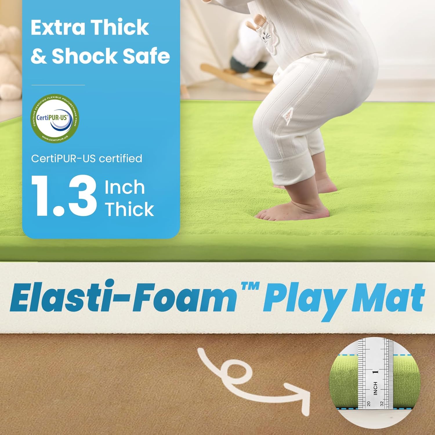 1.3" Thick Baby Play Mat,Ultra Soft Elasti-Foam 50×50 Playpen Mat for Tummy Time,Water-Repellent