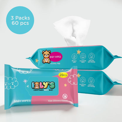 Ioly's Baby Wipes Unscented Wet Wipes 99% Water Based with Aloe Vera Fragrance Free Travel Pack 20
