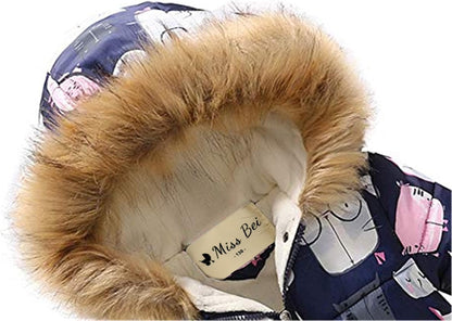 Miss Bei Girl's Winter Coat Jacket Hooded Kids Toddler Flower Print Parka Outwear Warm Cotton
