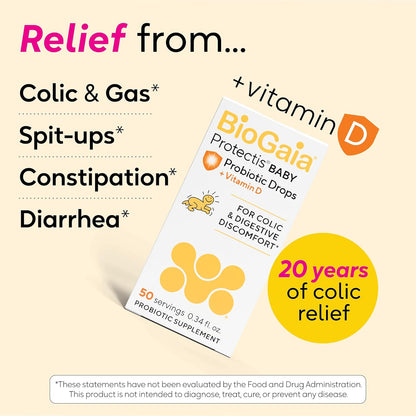 BioGaia Protectis Baby Probiotic Drops | Colic & Gas Relief + Vitamin D | Safe for Newborns | Ease