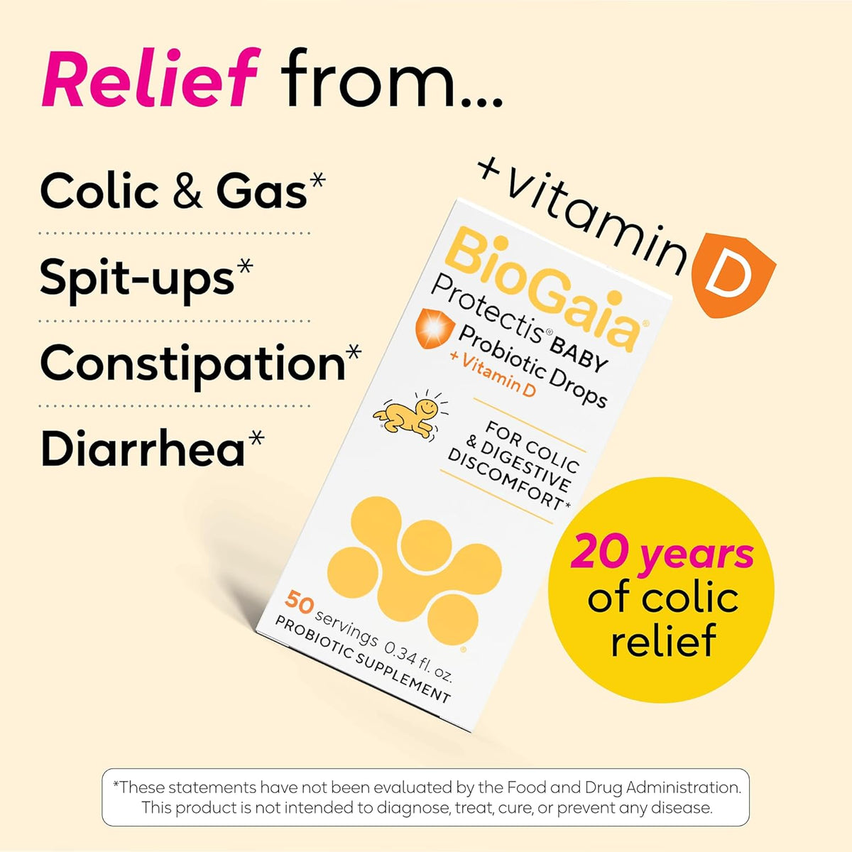 BioGaia Baby Probiotic Drops - Colic & Gas Relief + Vitamin D, 50-Day Supply, Safe for Newborns