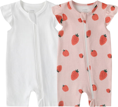 Owlivia Baby Short Sleeve Summer Romper Set, 2 Pack Tank Jumpsuit for Girls and Boys, Cartoon One