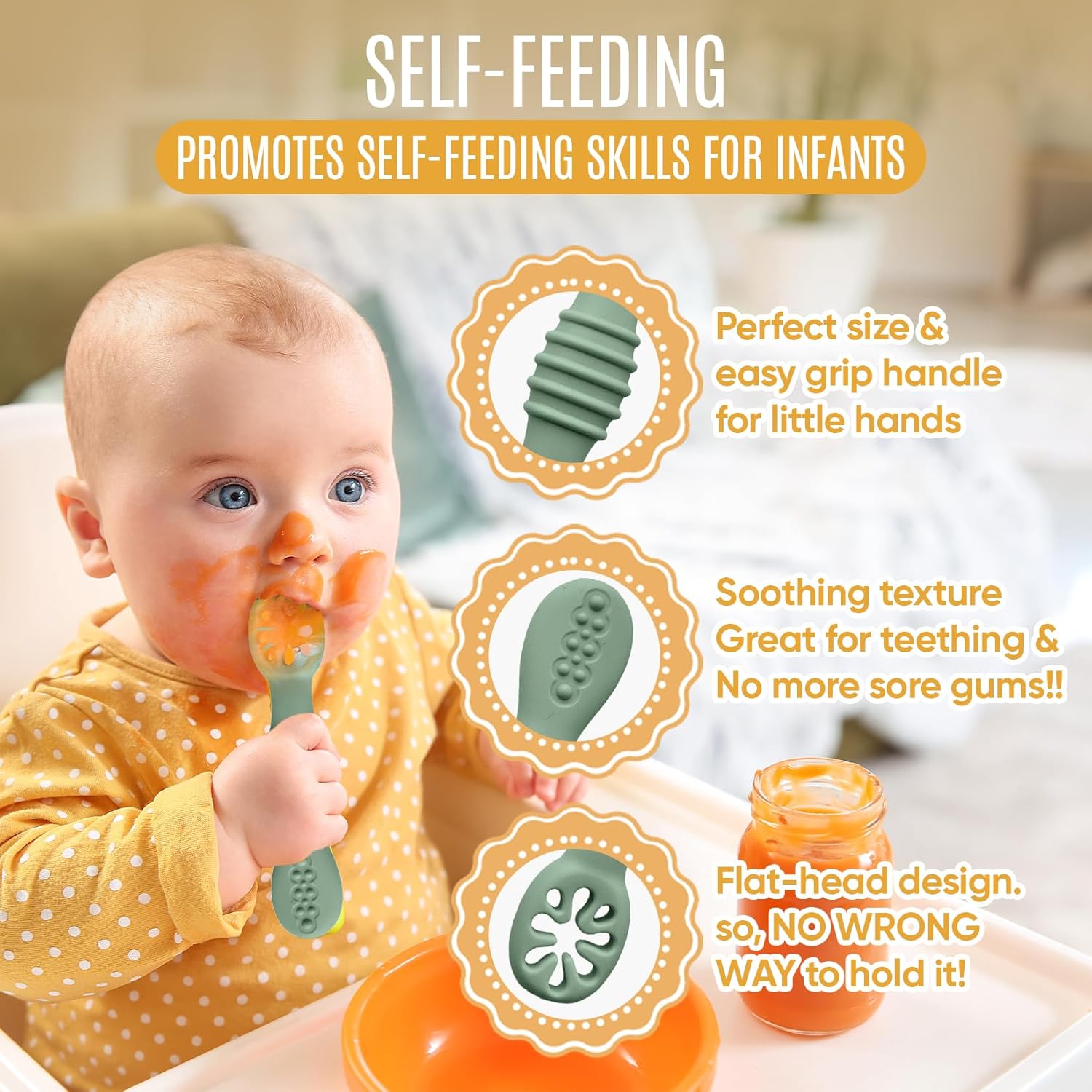 4pc Silicone Baby Spoons Self Feeding Baby Utensils 6-12 Months - 3 Baby Spoon - 1 Baby Fork