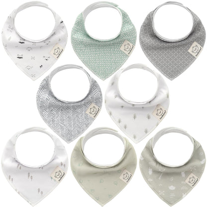8-Pack Organic Baby Bandana Bibs for Boys, Girls - Super Absorbent Triangle Baby Bibs for Drooling