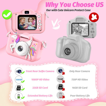 Upgrade Kids Camera for Girls, Christmas Birthday Gifts for Boys, 1080P HD Selfie Digital Video