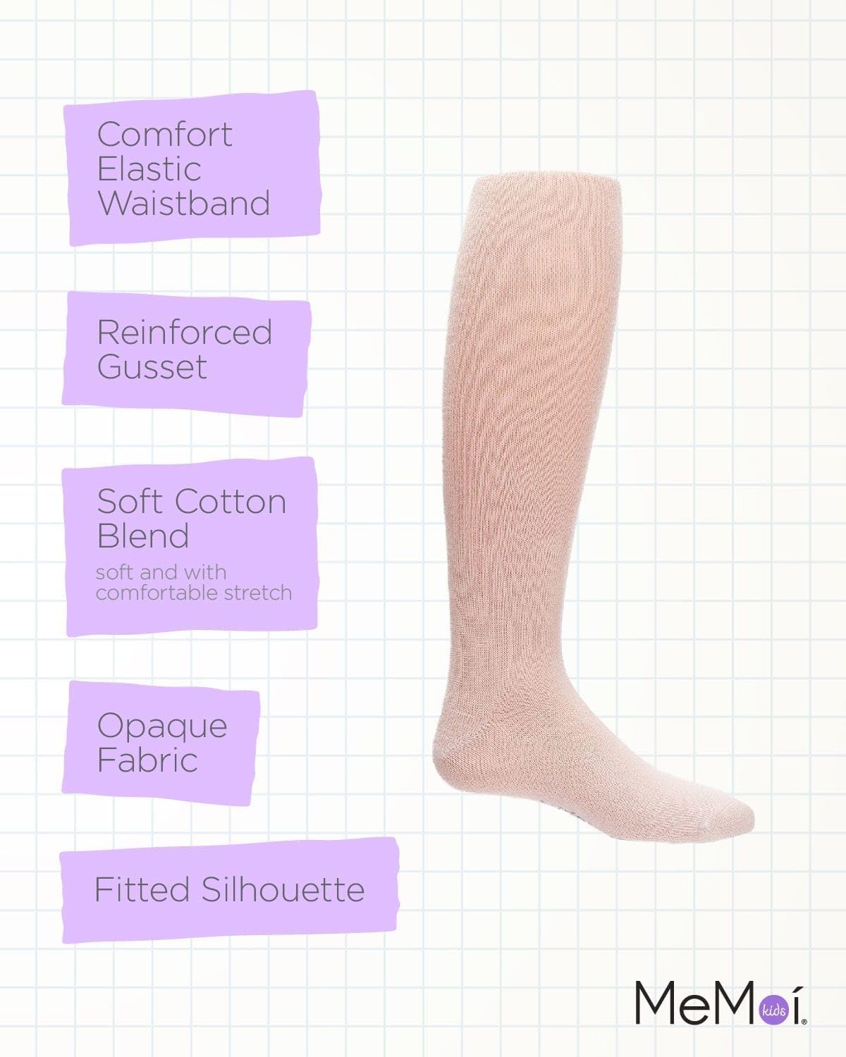 MeMoi Soft Pima Cotton Tights for Girls, Soft and Lightweight Opaque Tights for girls - Sizes 8 to