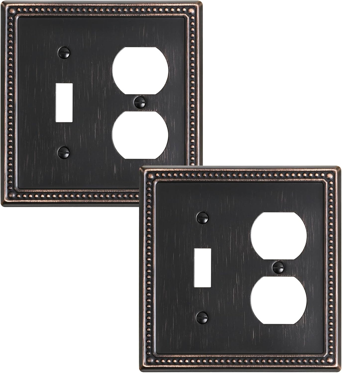 2-Pack Combo Toggle/Duplex Light Switch Cover Plate, Aged Bronze Metal Wall Outlet Cover Plate