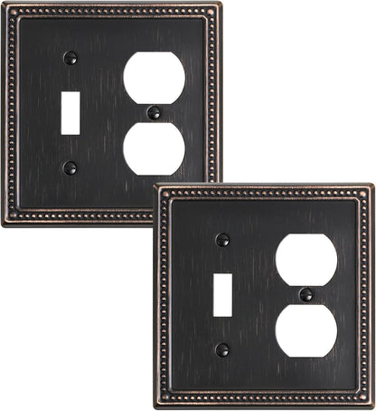 2-Pack Combo Toggle/Duplex Light Switch Cover Plate, Aged Bronze Metal Wall Outlet Cover Plate