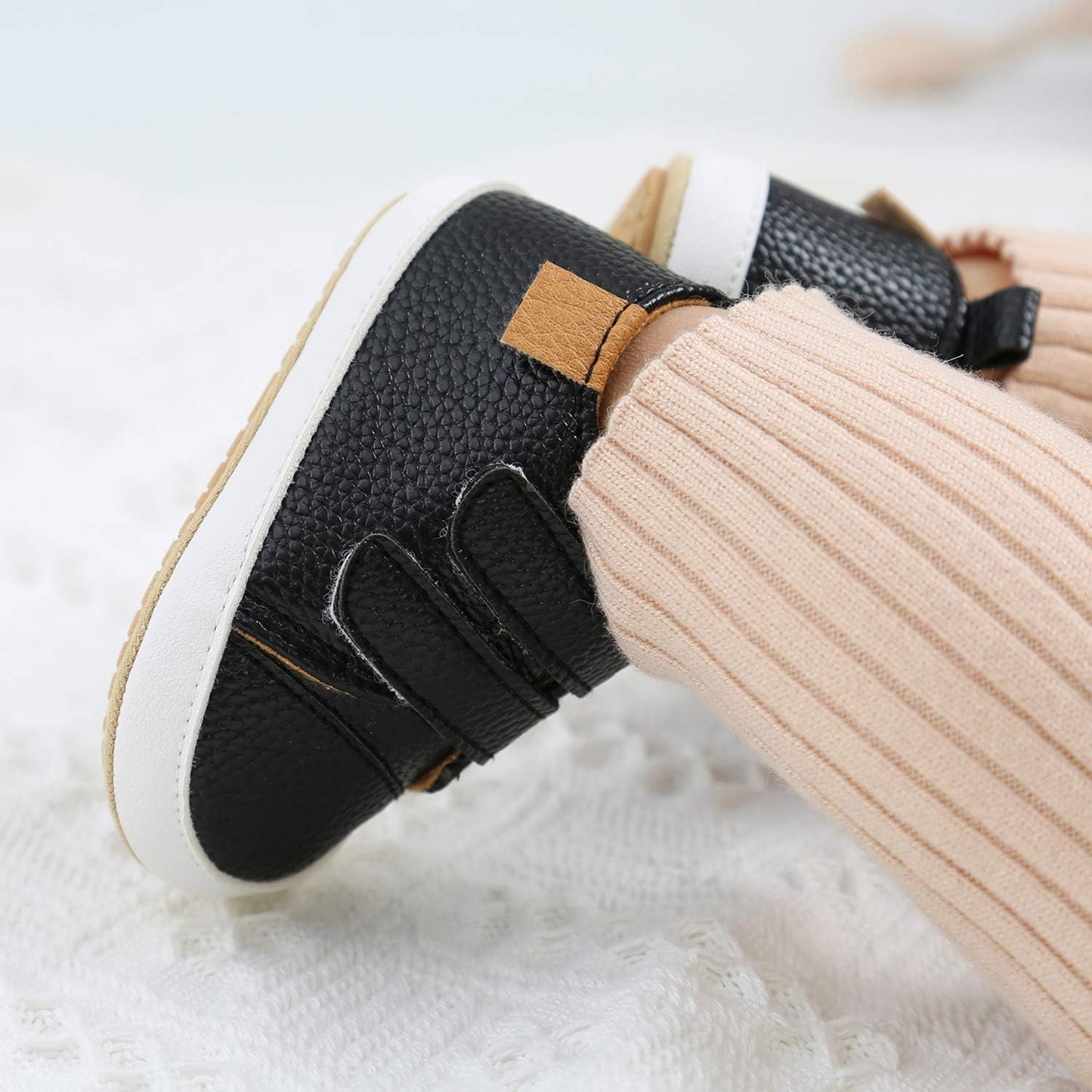 SOFMUO Baby Boys Girls High Top Ankle PU Leather Sneakers Soft Rubber Sole Infant Moccasins Newborn
