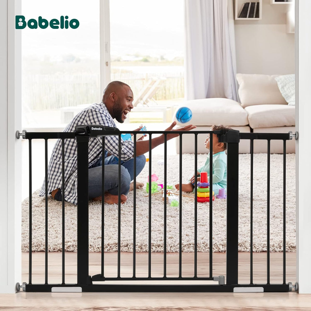 Babelio Baby Gate for Doorways and Stairs, 29-48" Auto Close Dog Gate, Easy-Install Pressure