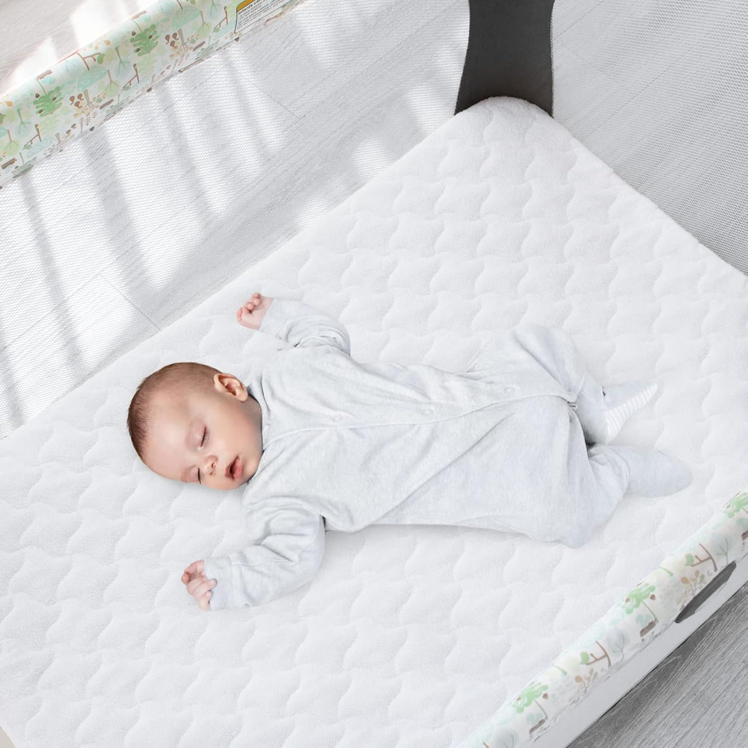 Mini Crib Mattress Protector Cover 38" x 24", 2 Pack Waterproof Mini Crib Mattress Pad Sheets for