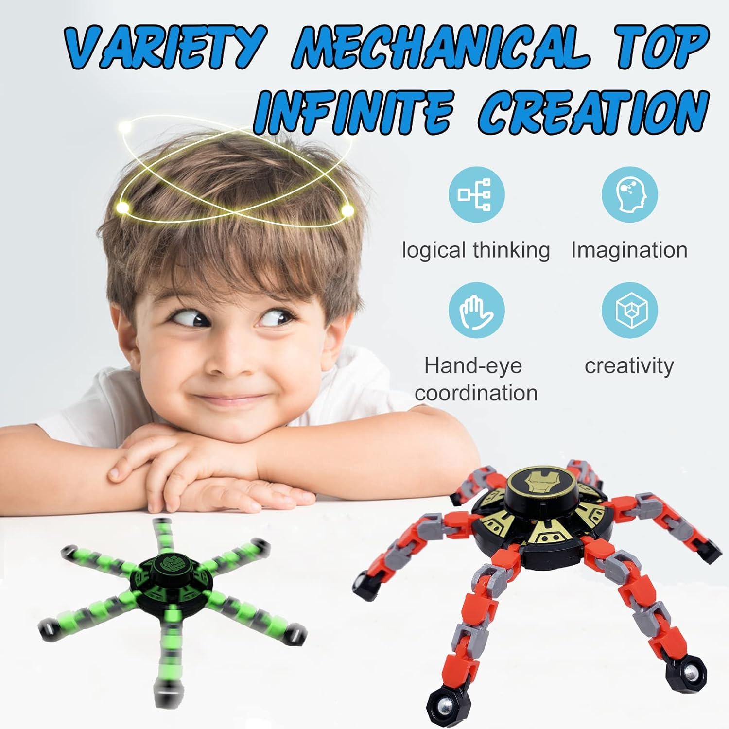 16Pack Fingertip Gyro Toy Mechanical Top DIY Deformation Robot Metal Transformable Spinners Funny