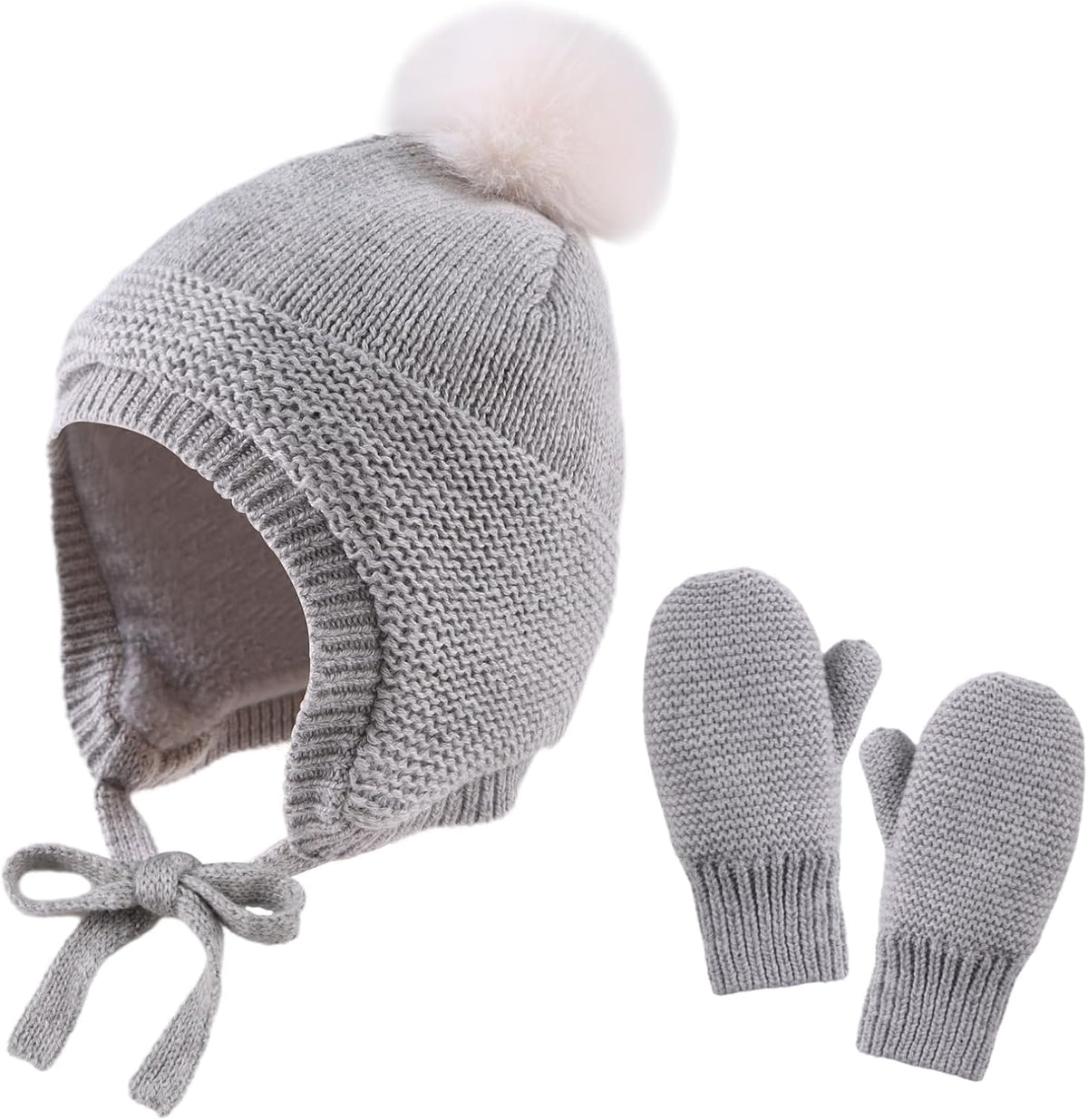 Basic Winter Baby Beanie Gloves Boys Girls Knitted Hat Pompom Kids Earflap Hats Warm Infant Toddler