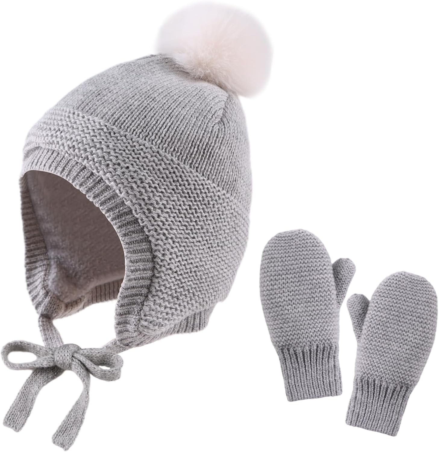 Basic Winter Baby Beanie Gloves Boys Girls Knitted Hat Pompom Kids Earflap Hats Warm Infant Toddler