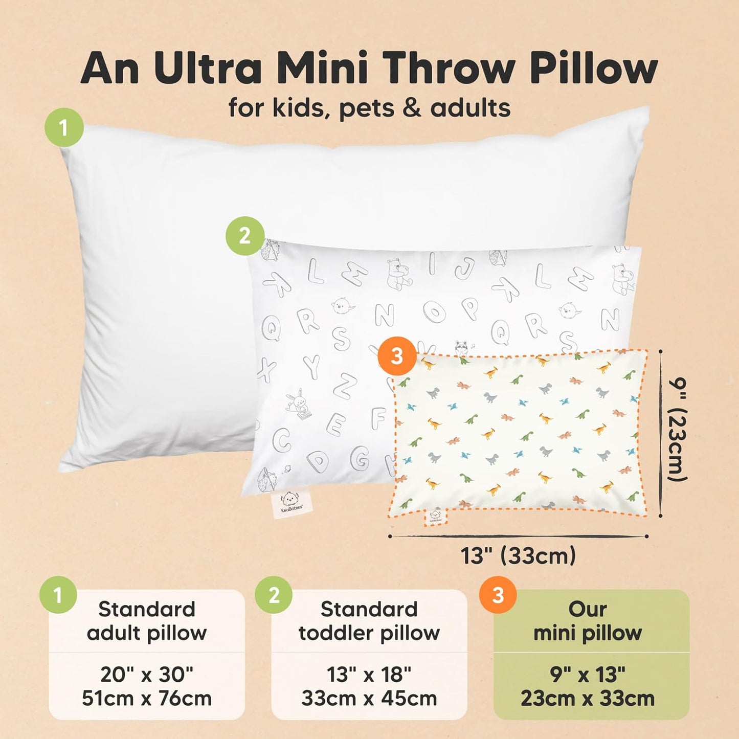 Mini Toddler Pillow with Pillowcase - 9x13 My Little Dreamy Travel Kids Pillow for Sleeping
