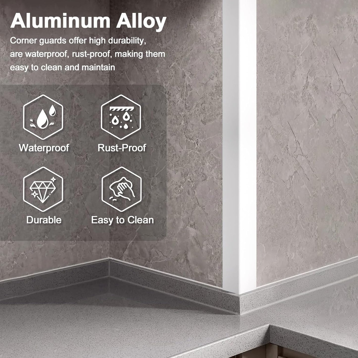 4PCS 45" White Metal Corner Protectors, Aluminum Self Adhesive Corner Guards, Metal Wall Edge