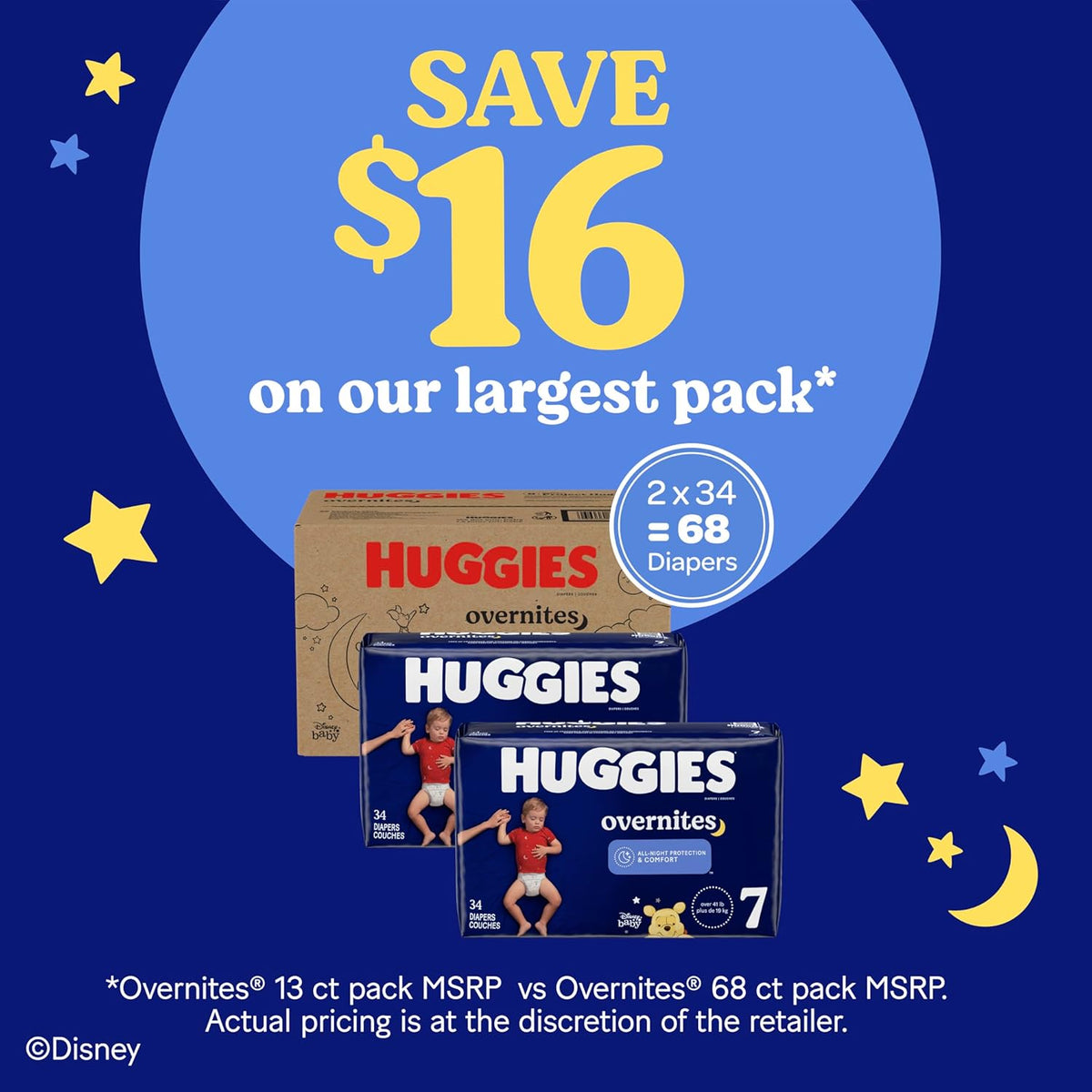 Huggies Size 7 Overnites Baby Diapers: Overnight Diapers, Size 7 (41+ lbs), 60 Ct, Packaging May