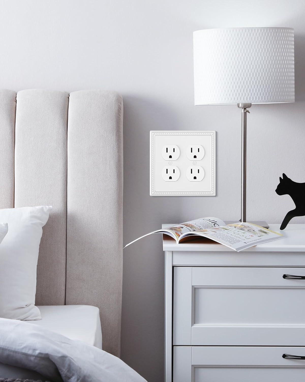 2-Pack Double Duplex Outlet Cover, Metal Switch Plates and Outlet Covers, Pure White Pearls