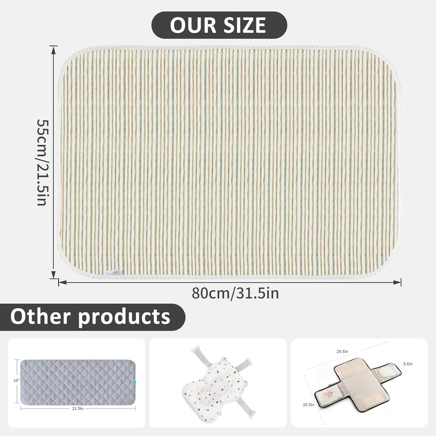 Baby Diaper Changing Pad, 21 5/8" x 31.5" Waterproof Changing Pad Liners - Reusable Soft and