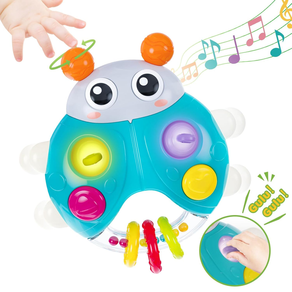 Ladybug Baby Light Up Toys with Rattle Led Light Music, Interactive Educational Fine Motor