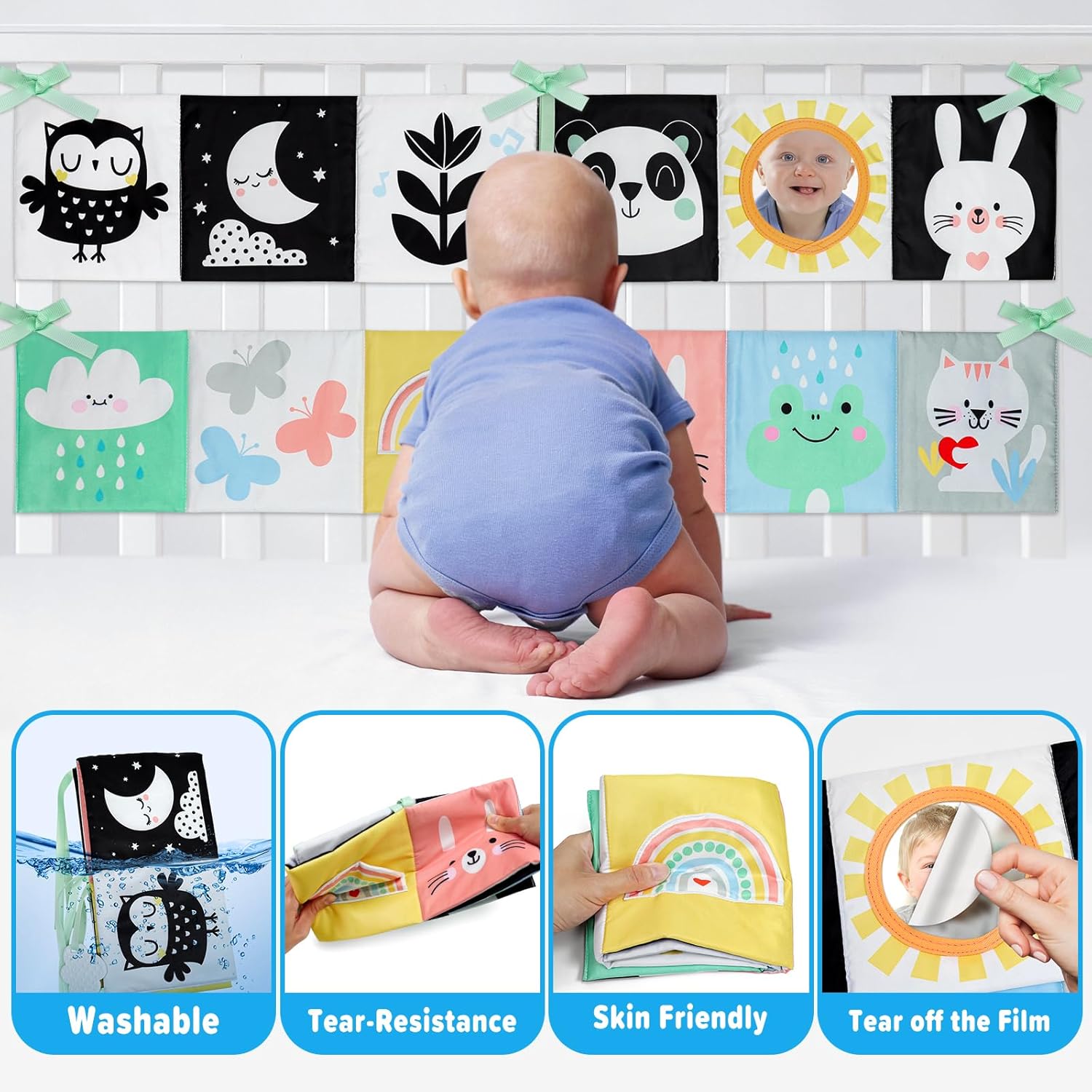 OKOOKO Black and White Baby Book, High Contrast Toy, 0-6 Months Baby Soft Book Tummy Time